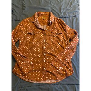 JACHS Girlfriend Women's M Orange Polka Dot Button-Up Shirt Long Sleeve